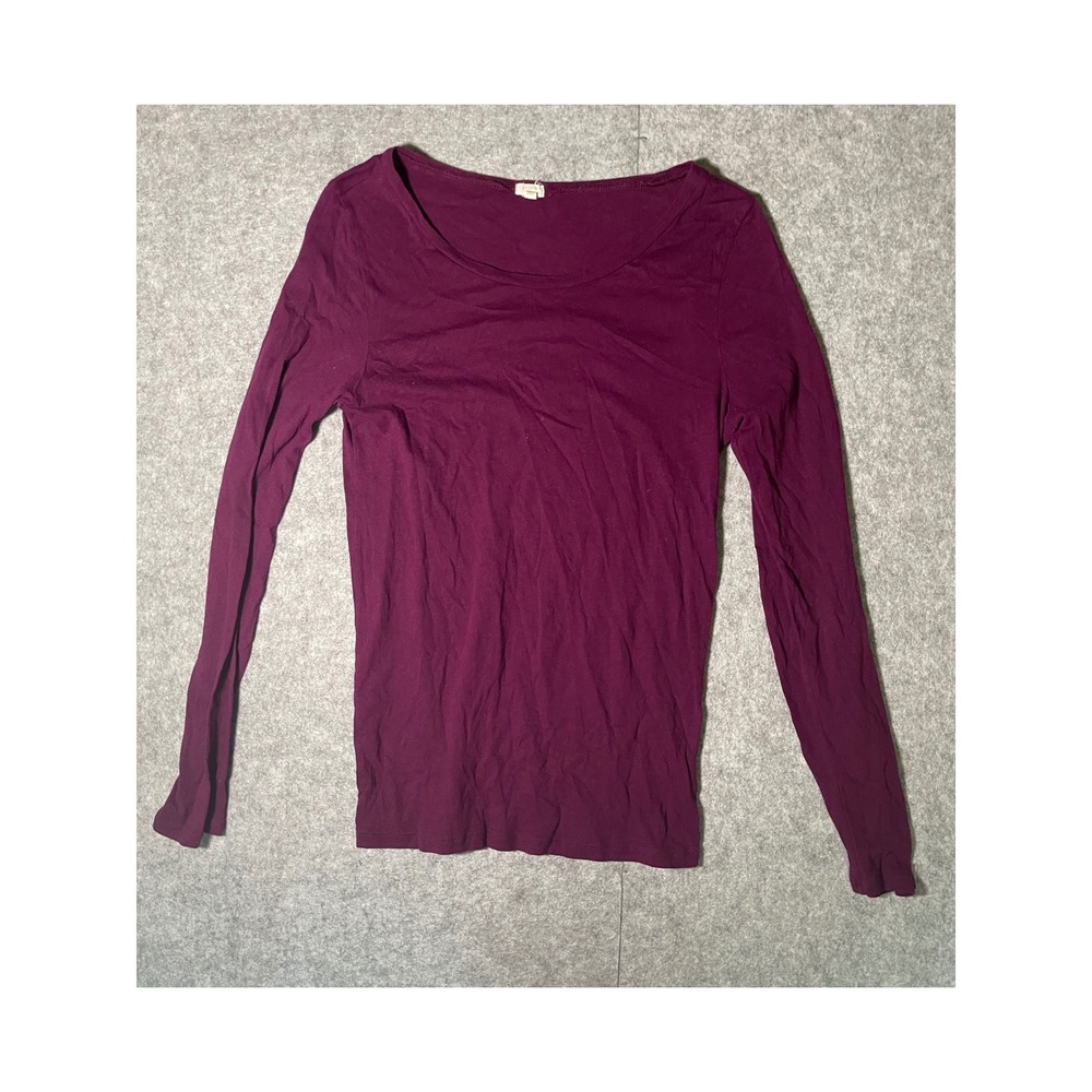 J.Crew Womens 100% Cotton Long Sleeve Scoop Neck T-Shirt Plum Purple RN77388
